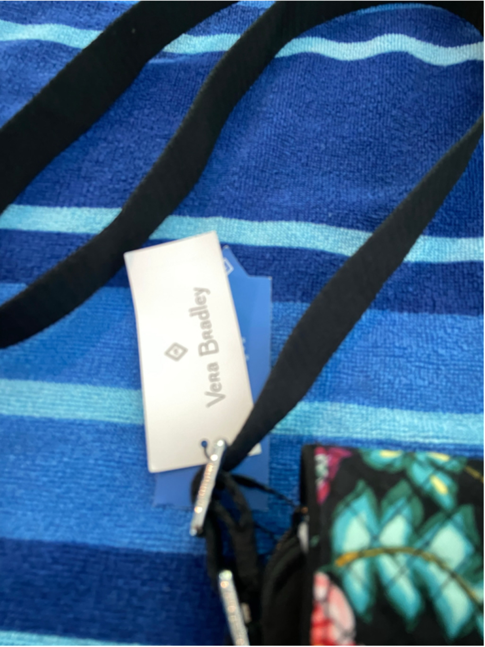 Vera Bradley black with floral print handbag with inside zipper, New w/ $88 tags - Picture 2 of 5